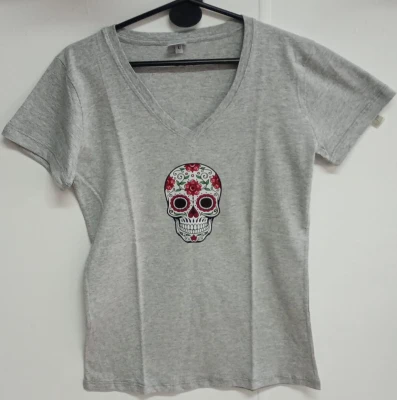 REMERA - CALAVERA MANDALA - MUJER - GRIS