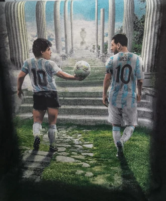 REMERA - MESSI Y MARADONA - HOMBRE - NEGRO